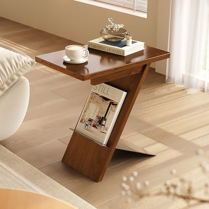 Modern Walnut End Table Stainless Steel Base Minimalist Side Table