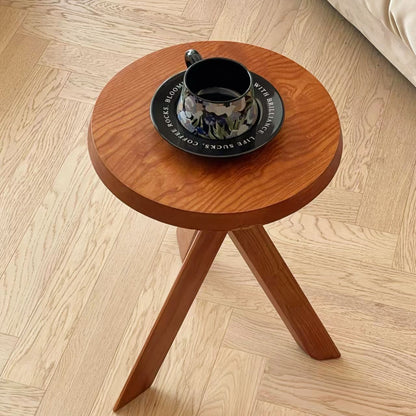 Solid Rubber Wood Side Table Walnut Finish Minimalist End Table