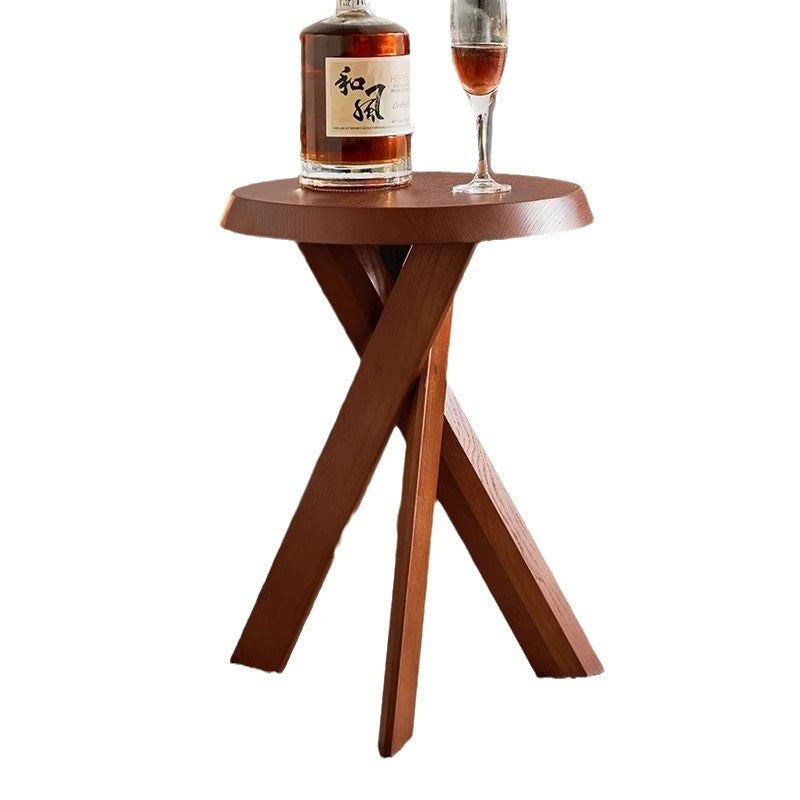 Solid Rubber Wood Side Table Walnut Finish Minimalist End Table