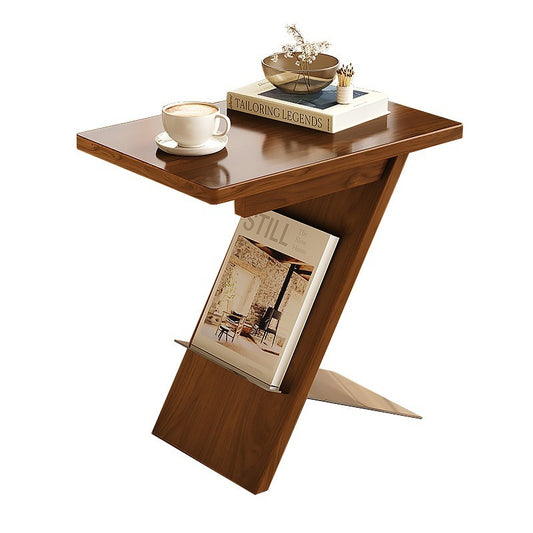 Modern Walnut End Table Stainless Steel Base Minimalist Side Table